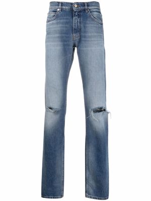 Versace jean droit à effet usé - Bleu