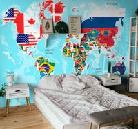 Fotobehang wereldkaart op maat Wereldkaart met vlaggen