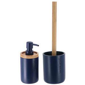 Tendance Badkamer accessoires set 2-delig - Polyresin/bamboe - blauw - robuust - matte coating