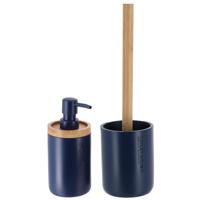 Tendance Badkamer accessoires set 2-delig - Polyresin/bamboe - blauw - robuust - matte coating