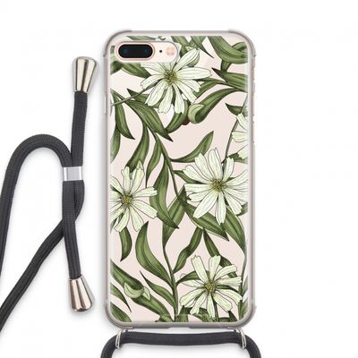 Wit bloemenpatroon: iPhone 8 Plus Transparant Hoesje met koord