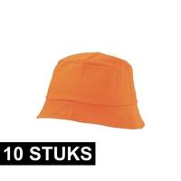 Vissershoedje/zonnehoedje - 10x - oranje - bucket hat - one size - voor volwassenen