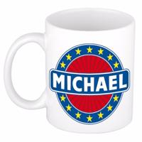 Michael voornaam koffiemok - beker - wit/blauw - 300 ml - Cadeau - Heren - Collega - Vaderdag