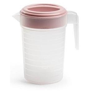 Schenkkan/waterkan met deksel - 1 liter - roze/ transparant - kunststof