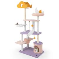 Krabpaal Kattenboom met Kattenmand Hangmat Sisaltouw en Speelgoed Schattige Kattenkrabpaal Klimboom Speelboom Paars + Roze