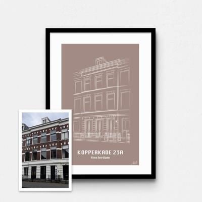Persoonlijke illustratie met kleur A4 Staand Met Lijst Taupe