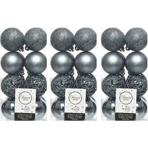 48x Kunststof kerstballen mix grijsblauw 6 cm kerstboom versiering/decoratie   -