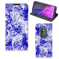 Mobiel BookCase Motorola One Zoom Angel Skull Blauw - thumbnail