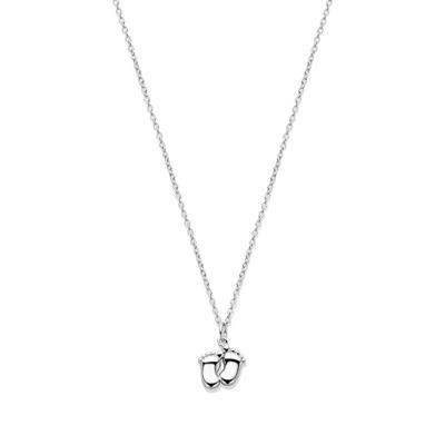 Gerhodineerd 925 Zilveren Collier met Baby Voetjes - 41, 43 en 45cm Verstelbare Draaglengte, 1.2mm Schakelbreedte
