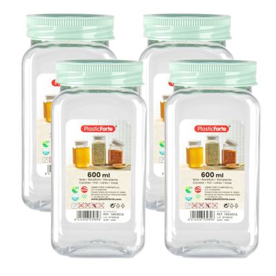 Voorraadpot/bewaarpot - 4x - 600 ml - kunststof - mint groen - B7 x H15 cm