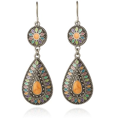 Druppelvorm Bohemian oorbellen hangers multicolor oranje steen