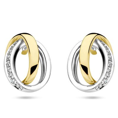 Oorknoppen geel-en witgoud-diamant 2 x 0,025 ct h si 10,5 x 7,5 mm