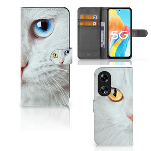 OPPO Reno8 T 5G Telefoonhoesje met Pasjes Witte Kat