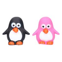 Pinguin/badeendjes - rubber - 2 stuks - roze en zwart - 6 cm - bad speelgoed - thumbnail