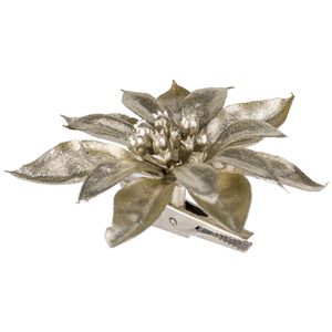 1x stuks decoratie bloemen kerstster champagne glitter op clip 9 cm