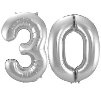Folat Verjaardag Leeftijd folieballonnen - 30 jaar - zilver - 86 cm - cijferballon groot Folat Verjaardag Leeftijd folieballonnen - 30 jaar - zilver - 86 cm - cijferballon groot