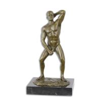 AN EROTIC BRONZE SCULPTURE OF A MALE NUDE