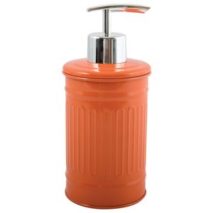 Zeeppompje/zeepdispenser Industrial - metaal - oranje/zilver - 7.5 x 17 cm - 250 ml