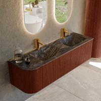 Badmeubel Mondiaz Kurve-Dlux | 155 cm cm | Meubelkleur Ruby | Wastafelkleur Lava | Solid surface | Dubbel / Rechts spoelbak | 2 kraangaten