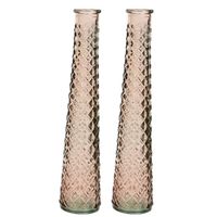 2x stuks bloemenvazen van gerecycled glas - D7 x H32 cm - roze/bruin