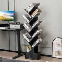 Boekenkast met Lade 8 Verdiepingen Staand Rek in Boomvorm CD- en Dvd-Rek voor Woonkamer/Thuiskantoor 38 x 21,5 x 149,5 cm