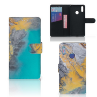 Huawei Y7 (2019) Bookcase Marble Blue Gold - thumbnail