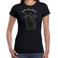 Halloween verkleed t-shirt voor dames - zwarte kat - zwart - themafeest outfit - thumbnail