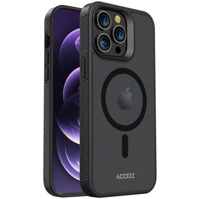 AccezzRugged Frosted Backcover met MagSafe iPhone 14 Pro Max Telefoonhoesje Zwart