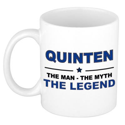 Quinten cadeau mok - man myth legend - naam koffiemok / beker - wit en blauw - 300 ml