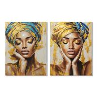 Canvas Home ESPRIT Turkoois Gouden Koloniaal Afrikaanse 90 x 3 x 120 cm (2 Stuks)