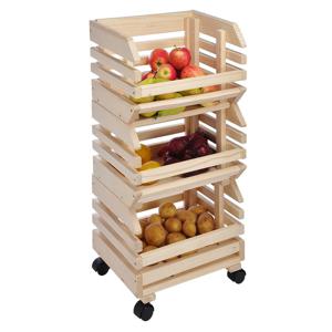 Fruitkar - 3-delig - verrijdbaar - hout - karretje met fruitkisten - 80 cm