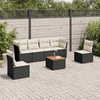 7-delige Loungeset met kussens poly rattan zwart