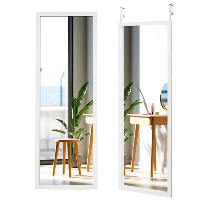 Wandspiegel Passpiegel met in Hoogte Verstelbare Ophanghaken 37 x 2 x 120 cm Wit