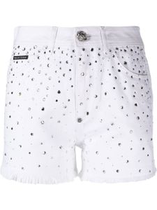 Philipp Plein short orné de cristaux à patch logo - Blanc