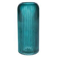 Bellatio Design Bloemenvaas - petrol - transparant glas - D9 x H20 cm - Vazen
