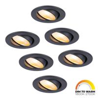 Set van 6 Malta LED inbouwspots - 5 Watt 480 lumen - Dim to warm - Rond - Kantelbaar - IP44 waterdicht - Zwart - Incl. Quick Connector box Set van 6 Malta LED inbouwspots - 5 Watt 480 lumen - Dim to warm - Rond - Kantelbaar - IP44 waterdicht - Zwart - Incl. Quick Connector box