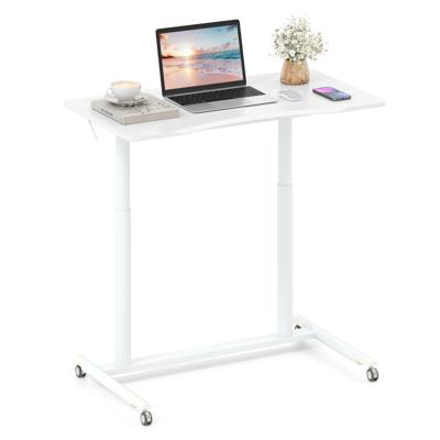 C-vormige Bureau met Wielen 70-106 cm in Hoogte Verstelbaar Computertafel Staande Bureau Wit
