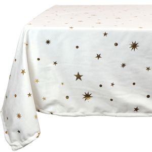 Tafelkleed kerst thema - ivoor wit met gouden sterren - polyester - 250 x 150 cm