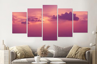 Karo-art Schilderij -Roze wolken,    5 luik, 200x100cm, Premium print