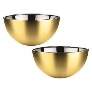 Salade/voedsel serveer schaal - 2x - mat goud - RVS - D29 x H14 cm