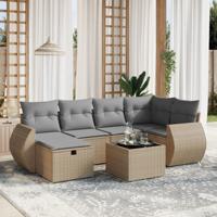 7-delige Loungeset met kussens poly rattan gemengd beige