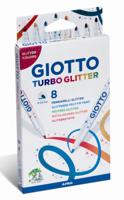 Giotto Turbo Glitter viltstiften, kartonnen etui met 8 stuks in geassorteerde kleuren
