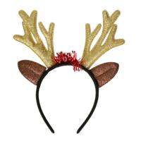 Kerst diadeem/haarband - rendier gewei - goud - 25 cm - kinderen/volwassenen