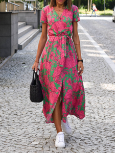 Floral Casual Loose V Neck Dress With No