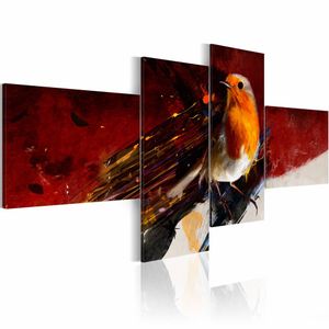 Schilderij - Vuurvogel, print op canvas, wanddecoratie, 4luik , rood zwart wit