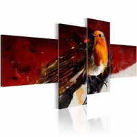 Schilderij - Vuurvogel, print op canvas, wanddecoratie, 4luik , rood zwart wit