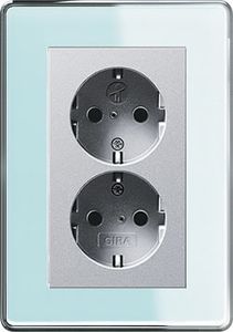 Dubbel stopcontact aluminium esprit mint glas afdekraam rond