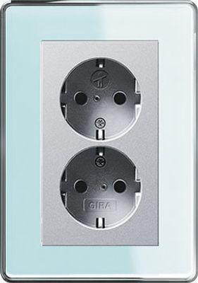 Dubbel stopcontact aluminium esprit mint glas afdekraam rond