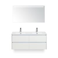 Dante Badmeubelset 120 cm - 4 laden Wit Hoogglans - Keramische Wastafel Wit Cover - met Sence Spiegel