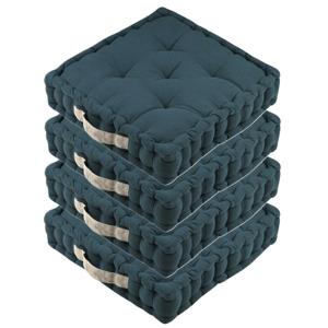Stof Textile Vloerkussen DUO - 4x - blauw - katoen - 45 x 45 x 10 cm - vierkant - Extra dik